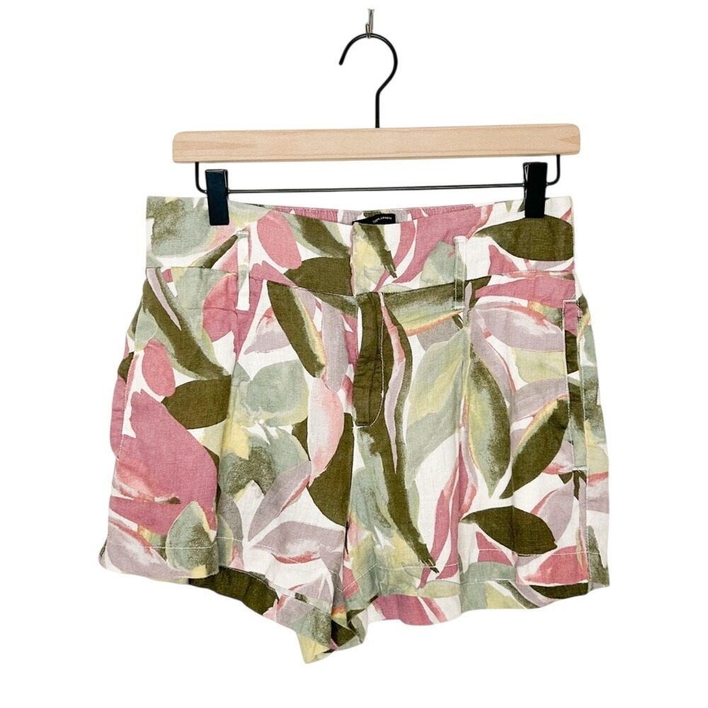 Tahari Womens Tropical Print High Waist Linen Shorts Small S‎